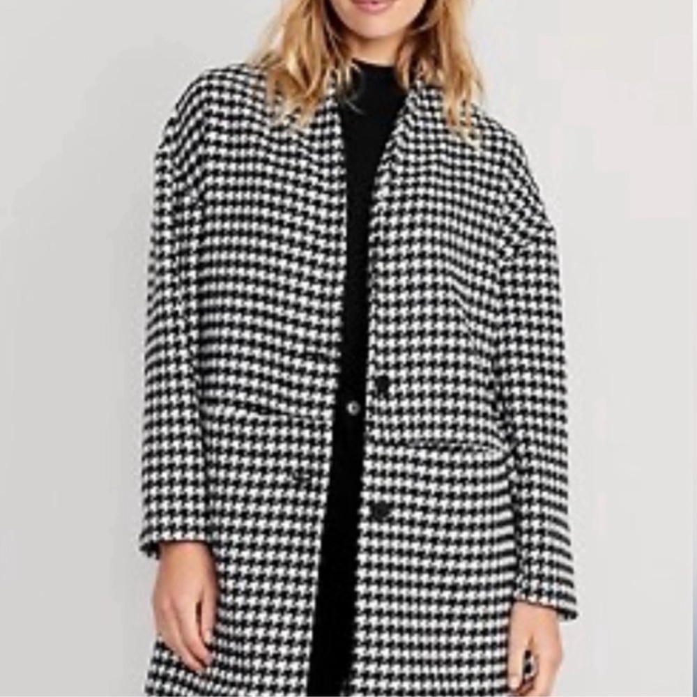 Old Navy Houndstooth Long Coat - Black/White